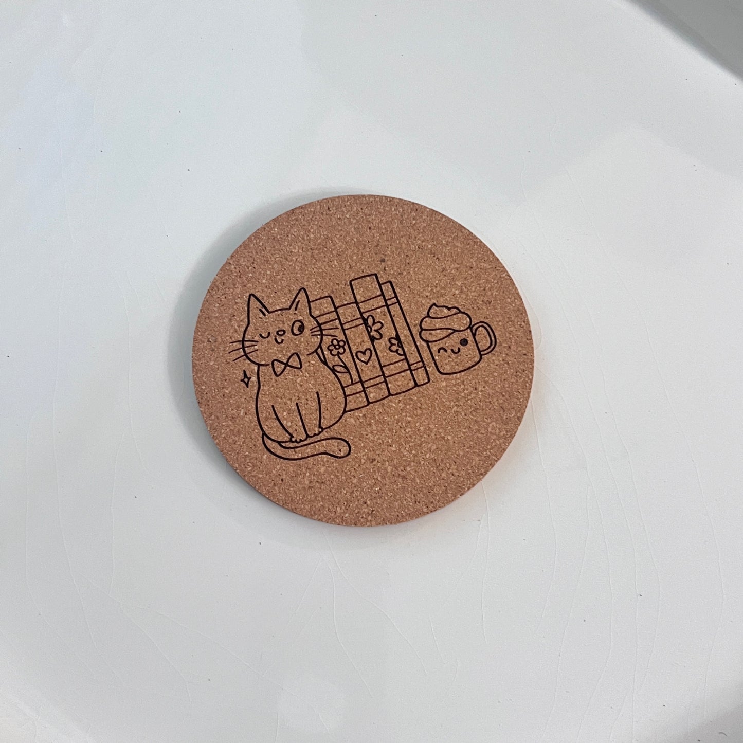Cat with Books | Cork Coaster Set