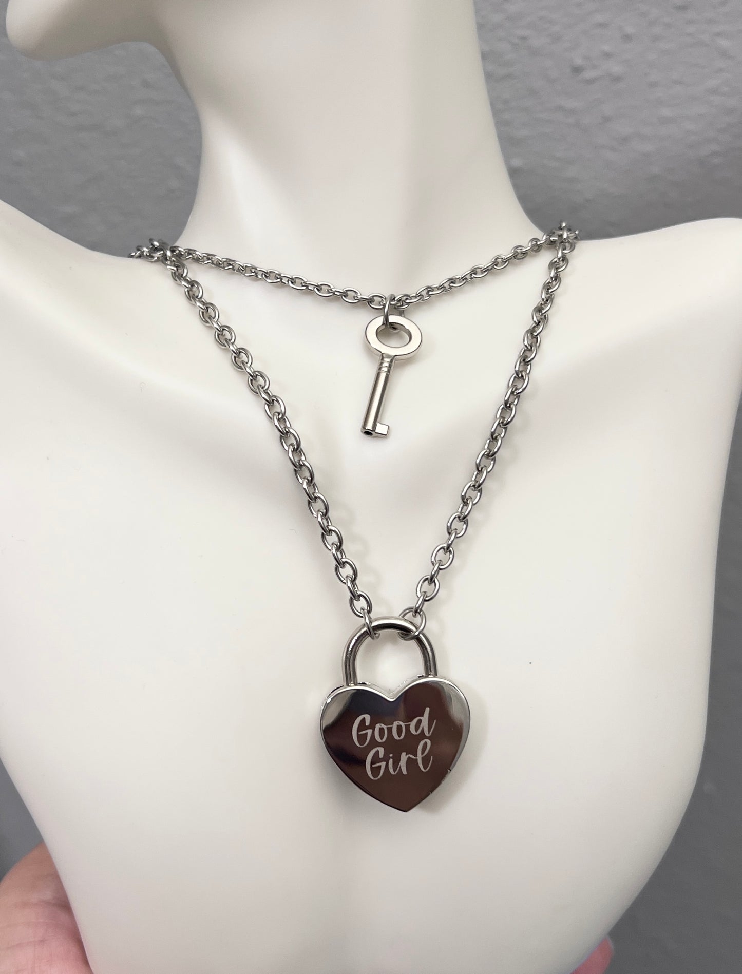 Good Girl | Heart Padlock & Key Necklace Set