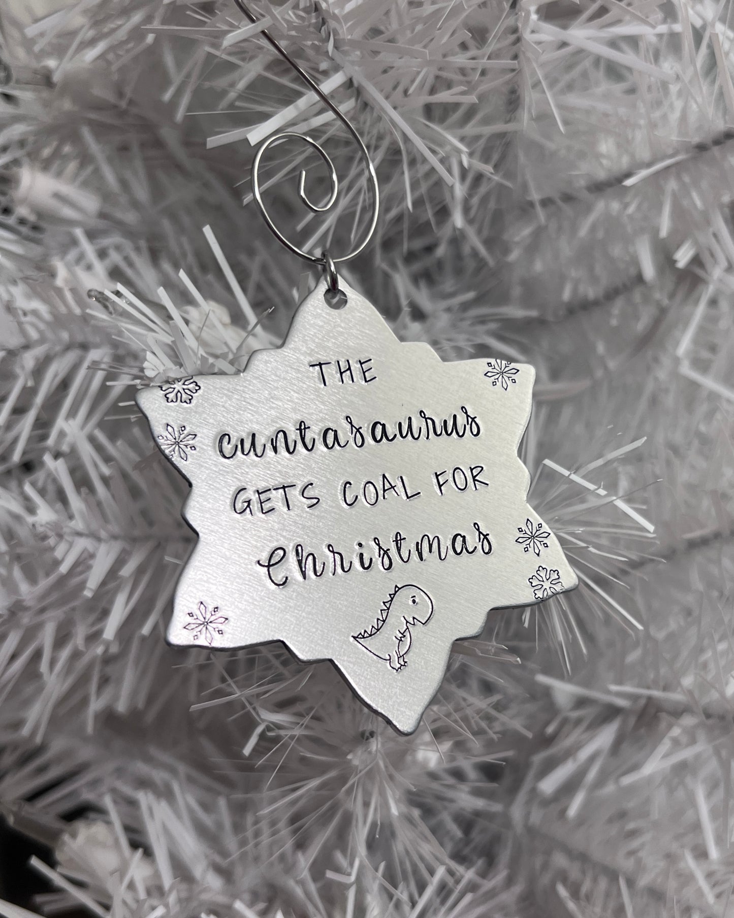 Cuntasaurus Gets Coal for Christmas | Hand Stamped Holiday Ornament