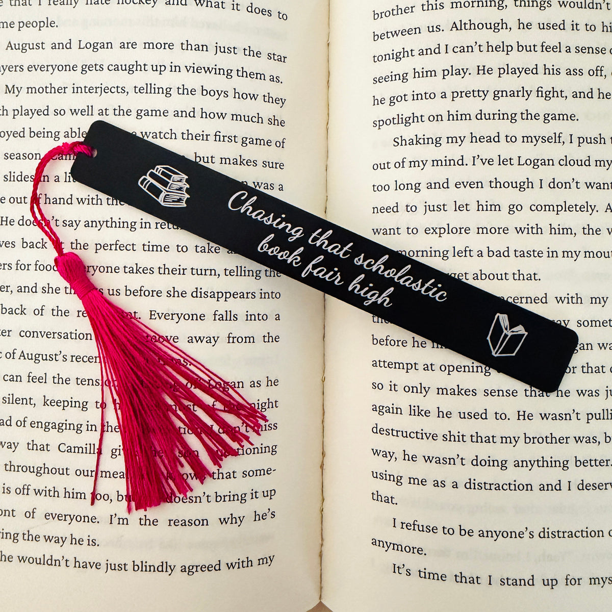 Chasing that scholastic book fair high | Engraved Bookmark