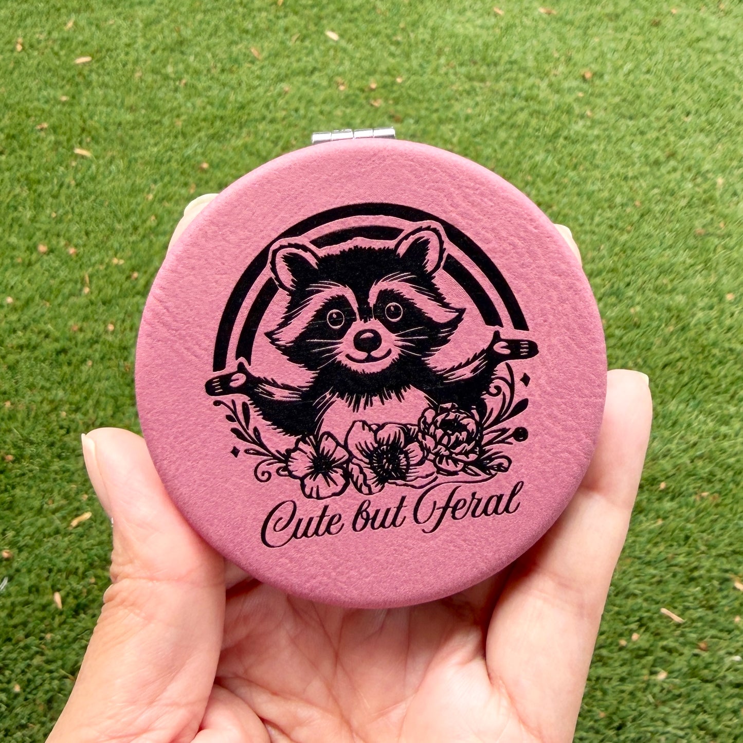 Cute but feral | Leatherette Compact Mirror