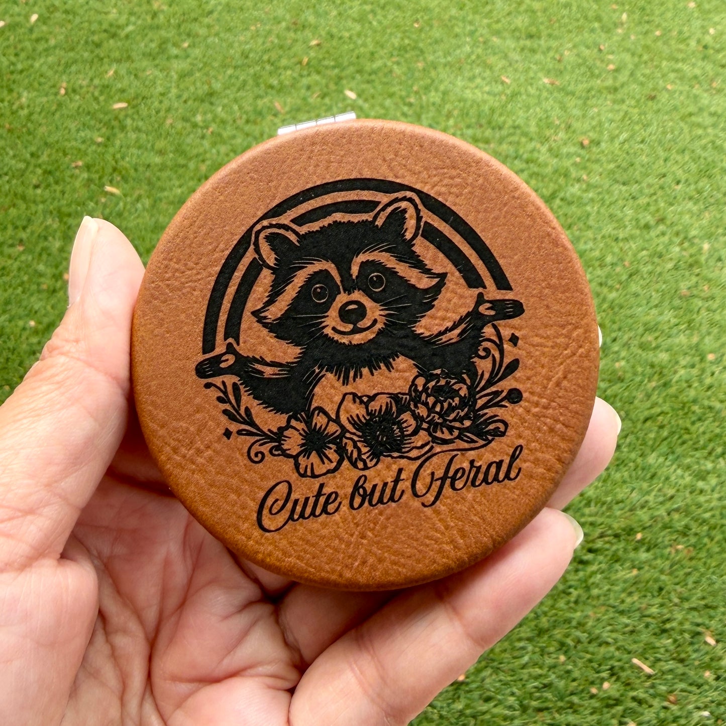 Cute but feral | Leatherette Compact Mirror