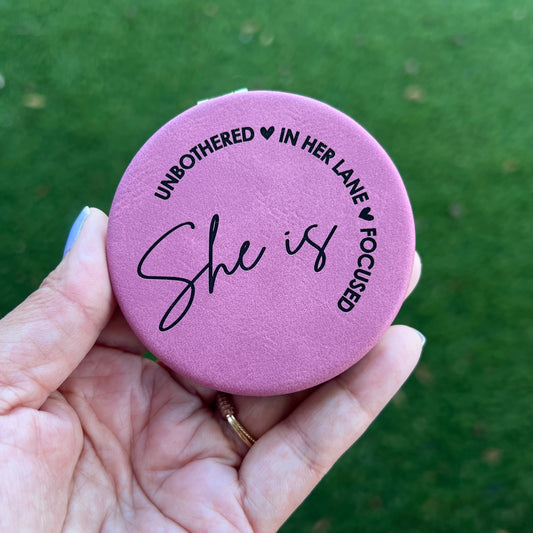 She is unbothered, in her lane, focused | Leatherette Compact Mirror