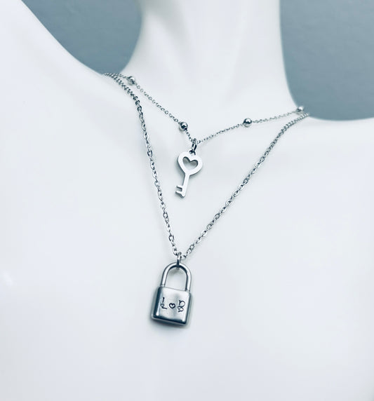 Dainty Padlock & Key Necklace | Custom | Personalized