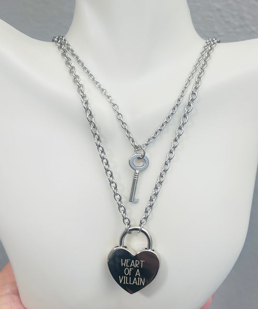 Heart of a Villain | Heart Padlock & Key Necklace Set