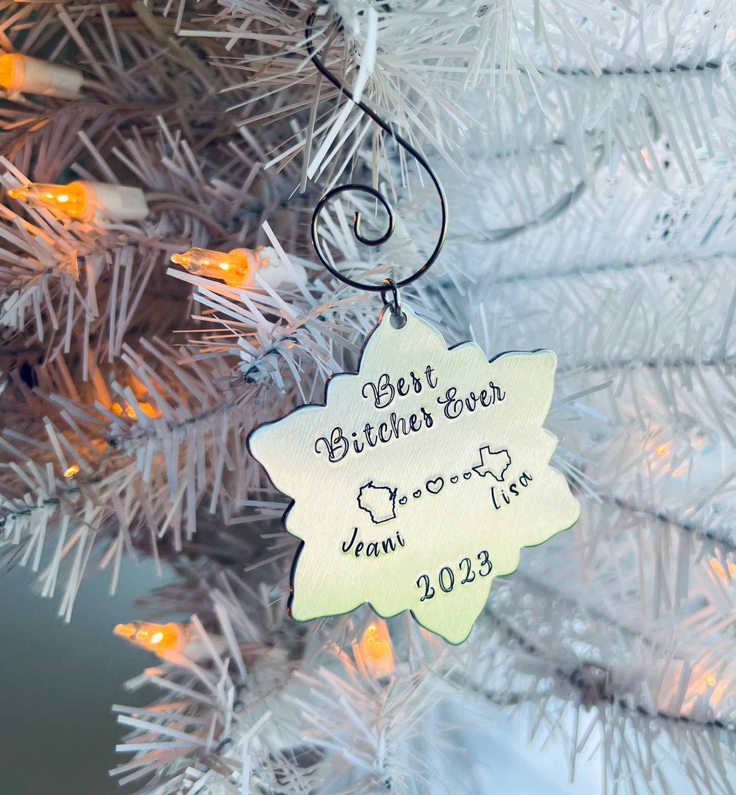 Custom | Personalized | Best Friends | Book Friends | Best Bitches in Different States | Hand Stamped Holiday Ornament