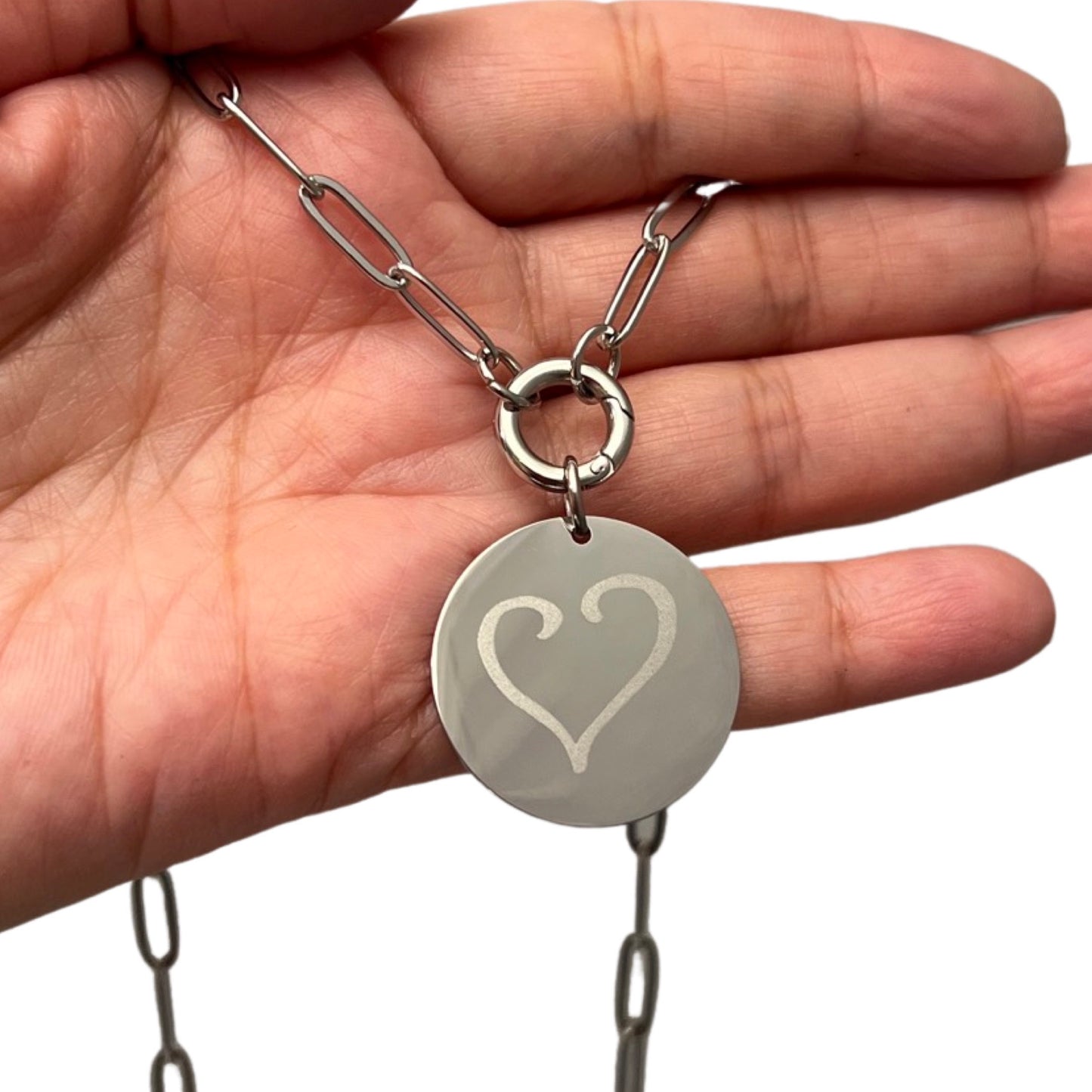 Custom | Personalized Paperclip Link Necklace with Engraved Disc