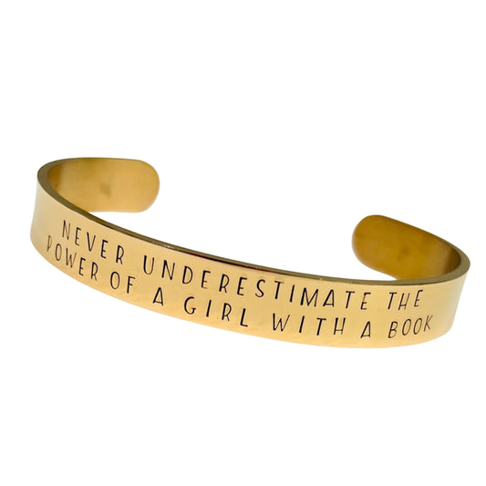 Never underestimate the power of a girl with a book (RBG) - Cuff Bracelet